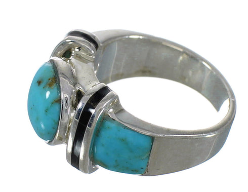 Turquoise And Jet Authentic Sterling Silver Jewelry Ring Size 5 AX82458